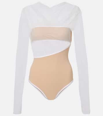 Cutout ruched sheer bodysuit | Nensi Dojaka