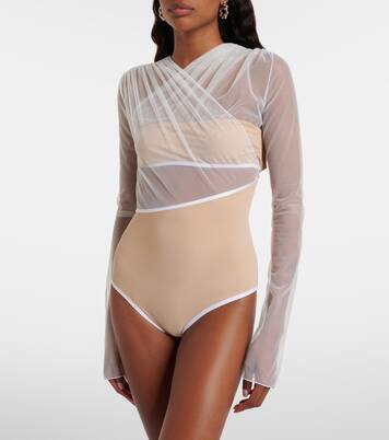 Cutout ruched sheer bodysuit | Nensi Dojaka