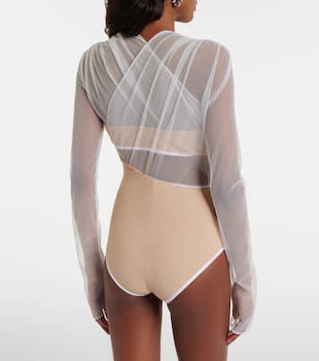Cutout ruched sheer bodysuit | Nensi Dojaka