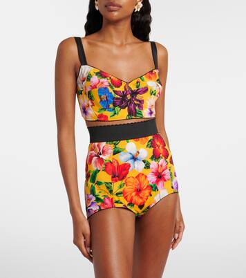 Crop top en mezcla de seda floral | Dolce&Gabbana