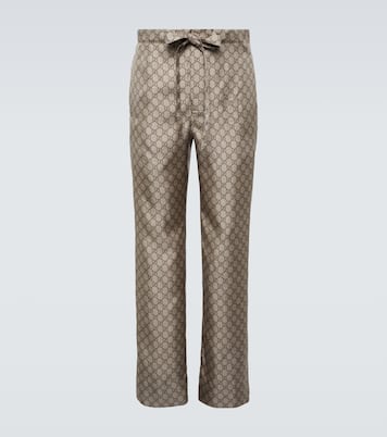 Pantalones rectos de seda con GG | Gucci