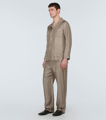 Pantalones rectos de seda con GG | Gucci