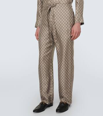 Pantalones rectos de seda con GG | Gucci