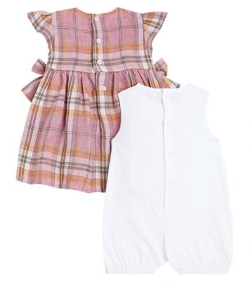 Baby checked linen playsuit and dress set | Il Gufo