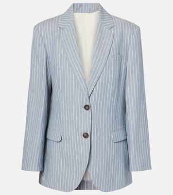 Blazer rayé en lin et coton mélangés | Brunello Cucinelli