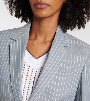 Blazer rayé en lin et coton mélangés | Brunello Cucinelli