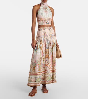 Gathered linen and silk maxi skirt | Camilla