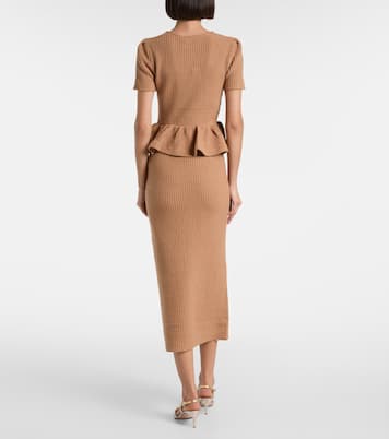 Peplum waffle-knit midi dress | Self-Portrait