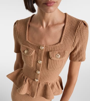 Peplum waffle-knit midi dress | Self-Portrait