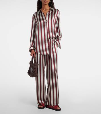 Striped silk satin pajama shirt | Asceno