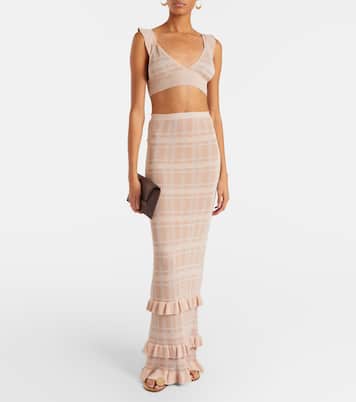 Petra checked ribbed-knit ruffled pencil skirt | Bananhot