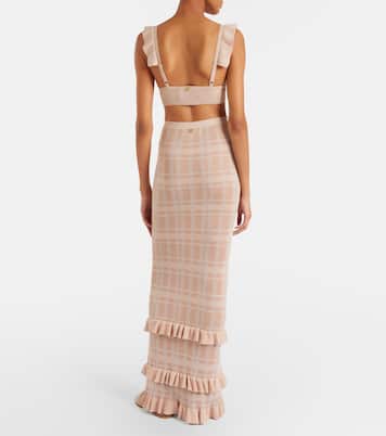 Petra checked ribbed-knit ruffled pencil skirt | Bananhot