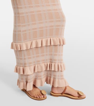 Petra checked ribbed-knit ruffled pencil skirt | Bananhot