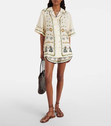 Sun Dancer printed linen shorts | Alémais