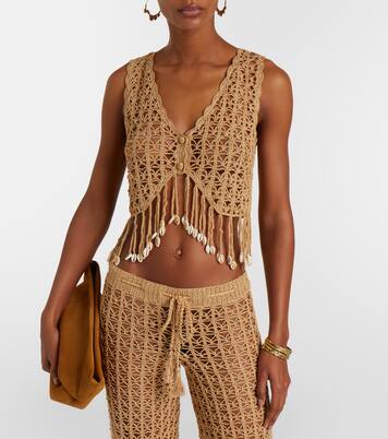 Crochet fringed cotton crop top | Anna Kosturova