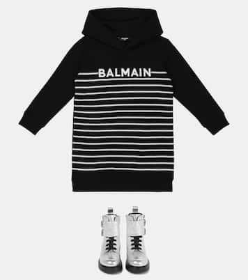 Robe à capuche en coton à sequins | Balmain Kids