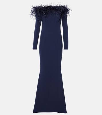 Off-Shoulder-Robe Starlana mit Federn | Safiyaa