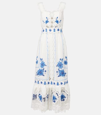 Embroidered linen-blend midi dress | Farm Rio