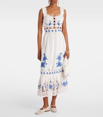 Embroidered linen-blend midi dress | Farm Rio