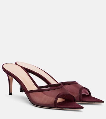 Pointy 70 suede and organza mules | Gianvito Rossi
