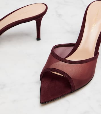 Pointy 70 suede and organza mules | Gianvito Rossi