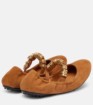 Dee embellished suede Mary Jane flats | Tod's