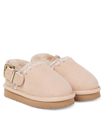 Embroidered shearling-lined suede clogs | Mou Kids