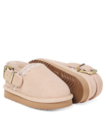 Embroidered shearling-lined suede clogs | Mou Kids