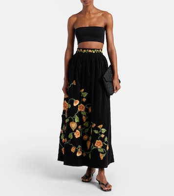 Gonna lunga Tangelo in misto cotone con ricamo | Agua by Agua Bendita