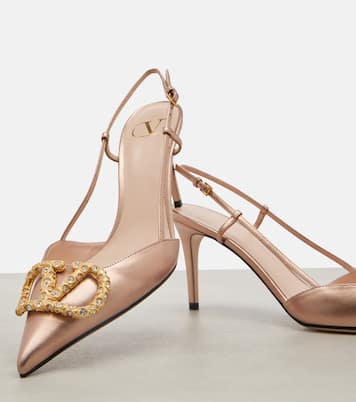 Slingback-Pumps VLogo aus Metallic-Leder | Valentino Garavani