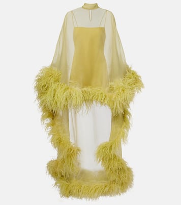 Daisy feather-trimmed organza kaftan | Taller Marmo