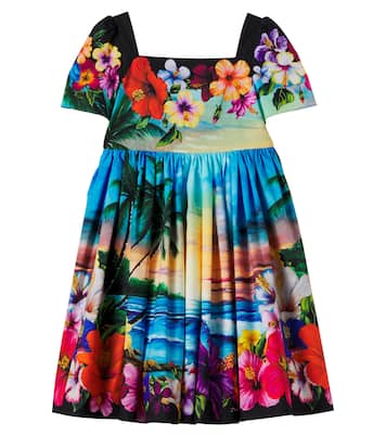 Pleated printed cotton dress | Dolce&Gabbana Kids