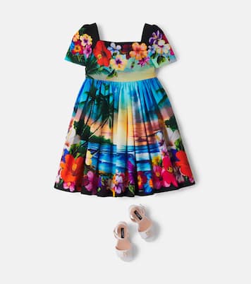 Pleated printed cotton dress | Dolce&Gabbana Kids