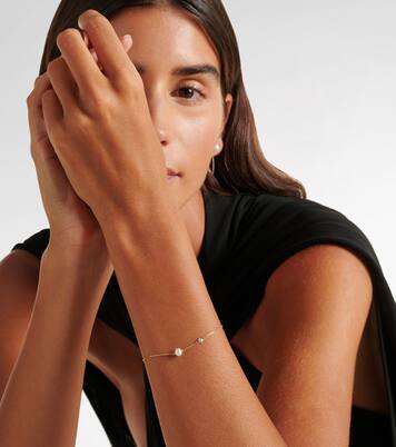 14kt gold chain bracelet with diamonds and pearls | Mateo