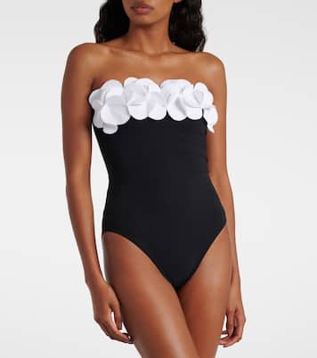 Tess floral-appliqué strapless swimsuit | Karla Colletto