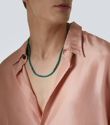 14kt gold beaded necklace with malachite | Mateo
