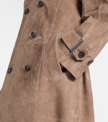 Double-breasted paneled suede coat | Brunello Cucinelli