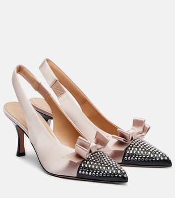 Alba studded leather-trimmed satin pumps | Chloé