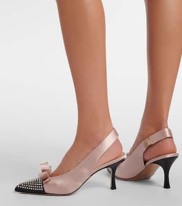 Alba studded leather-trimmed satin pumps | Chloé