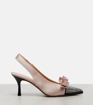 Alba studded leather-trimmed satin pumps | Chloé