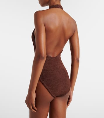 Adriana embellished halterneck swimsuit | Hunza G