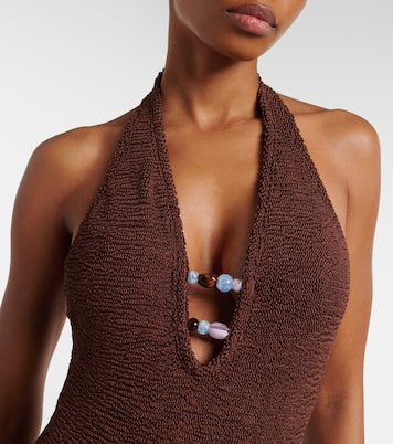 Adriana embellished halterneck swimsuit | Hunza G