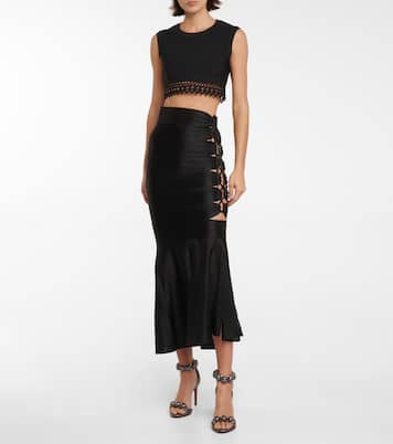 Mesh-insert lace-up midi skirt | Alaïa