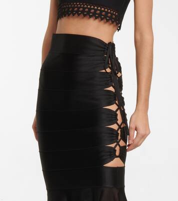 Mesh-insert lace-up midi skirt | Alaïa