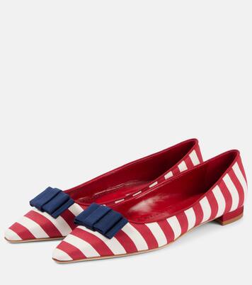 Reador bow-detail striped ballet flats | Manolo Blahnik