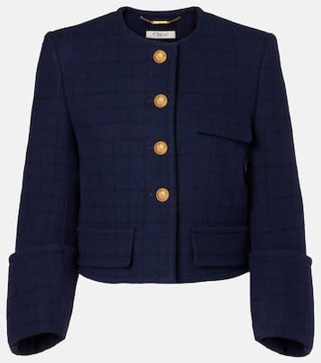 Checked cropped wool-blend jacket | Chloé