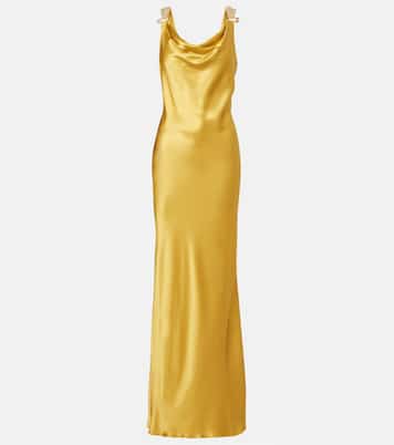 Safety Pin embellished silk satin gown | Versace