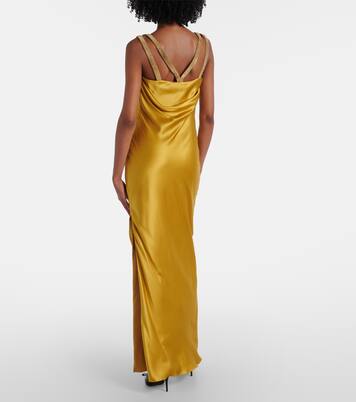 Safety Pin embellished silk satin gown | Versace