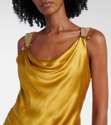 Safety Pin embellished silk satin gown | Versace