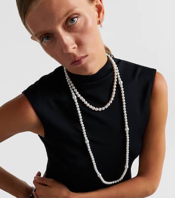 18kt white gold necklace with diamonds and pearls | Mikimoto